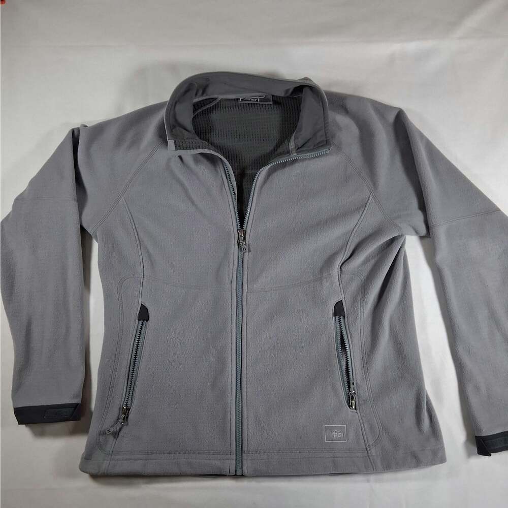 REI Women's Fleece Jacket Large Gray Full Zip Outdoor Hiking Zip Pockets